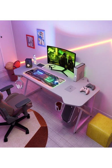 Michael Brean Özel Tasarım 140 Cm Oyuncu Masası Bardaklı Ve Kulaklık Tutucu - 2