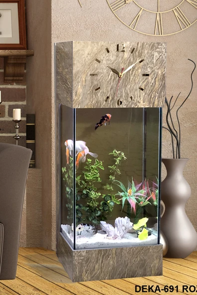 Dekor Akvaryum Led ışıklı Saat Kule Akvaryum Seti Deka-691 rozalya