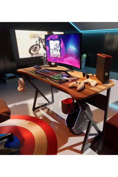 Michael Brean Özel Tasarım Oyuncu Masası 135 Cm Bardaklık Ve Kulaklık Tutucu Hediye - 6