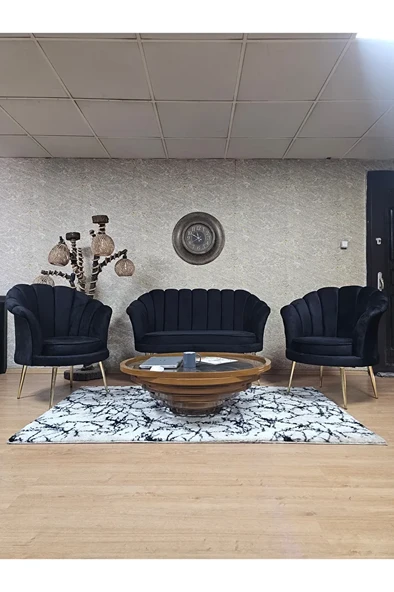 İstiridye Takım Gold Kaplama Sivriltme Ayak Çay Seti Koltuk Takımı Siyah Renk 110 x 48 Boyut/Ebat ürün görseli