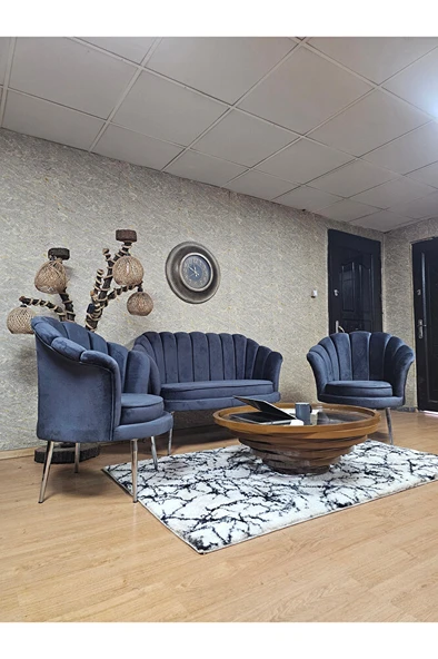 İstiridye Takım Krom Kaplama Sivriltme Ayak Çay Seti Koltuk Takımı Füme Renk 110 x 48 Boyut/Ebat - Resim 3