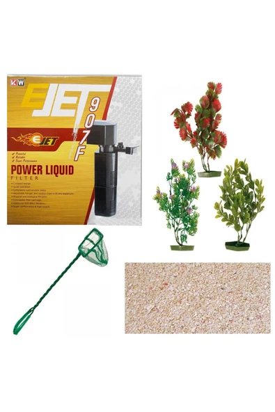 Dekor Akvaryum Full Set, Led Işıklı Saatli Kule Akvaryum Desenli Kahve - 3