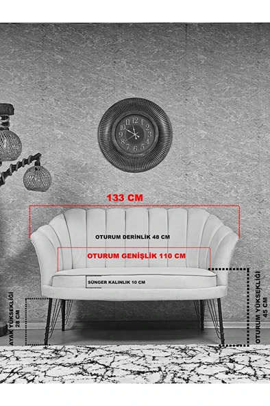 İstiridye Takım Beyaz Boyalı Telli Ayak Çay Seti Koltuk Takımı Kahverengi Renk 110 x 48 Boyut/Ebat - Resim 5