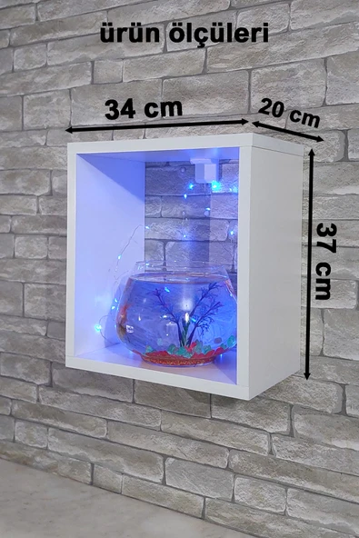 Dekor Akvaryum Masa Üstü & Duvara Monte Mobilyalı Led Işıklı Fanus Akvaryum - 8