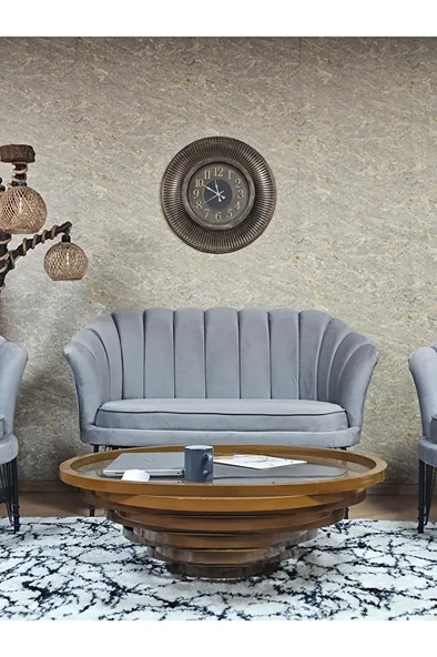 İstiridye Takım Siyah Boyalı Telli Ayak Çay Seti Koltuk Takımı Gri Renk 110 x 48 Boyut/Ebat - Resim 2