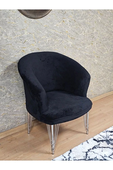 Tekli TEDDY Krom Kaplama Telli Ayak Çay Seti Koltuk Tekli Berjer , Balkon, Salon, Ofis Siyah Renk 40,5 Boyut/Ebat ürün görseli 1