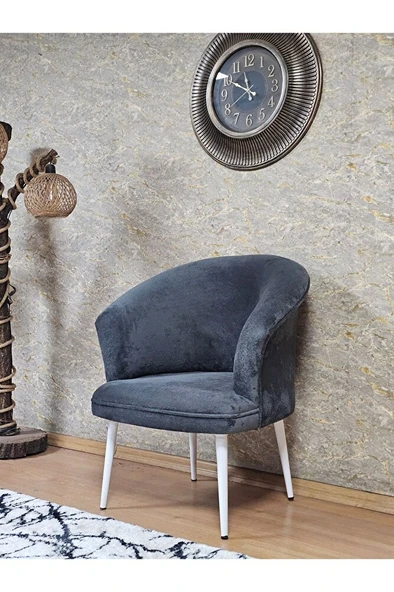 Tekli TEDDY Beyaz Boyalı Sivriltme Ayak Çay Seti Koltuk Tekli Berjer , Balkon, Salon, Ofis Füme Renk 40,5 Boyut/Ebat - Resim 4