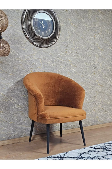 Tekli TEDDY Siyah Boyalı Sivriltme Ayak Çay Seti Koltuk Tekli Berjer , Balkon, Salon, Ofis Kiremit Renk 40,5 Boyut/Ebat - 3