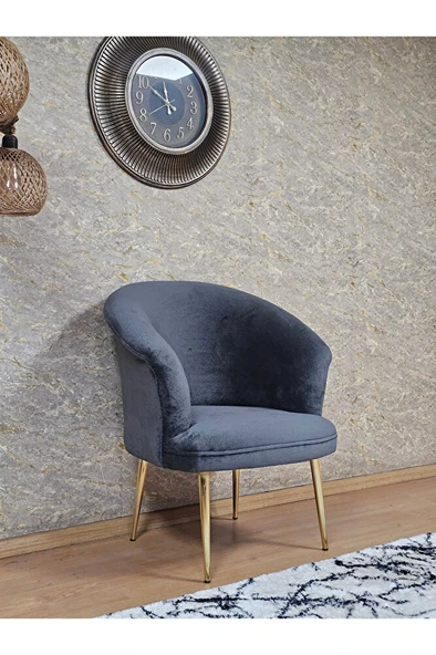 Tekli TEDDY Gold Kaplama Sivriltme Ayak Çay Seti Koltuk Tekli Berjer , Balkon, Salon, Ofis Füme Renk 40,5 Boyut/Ebat - Resim 3