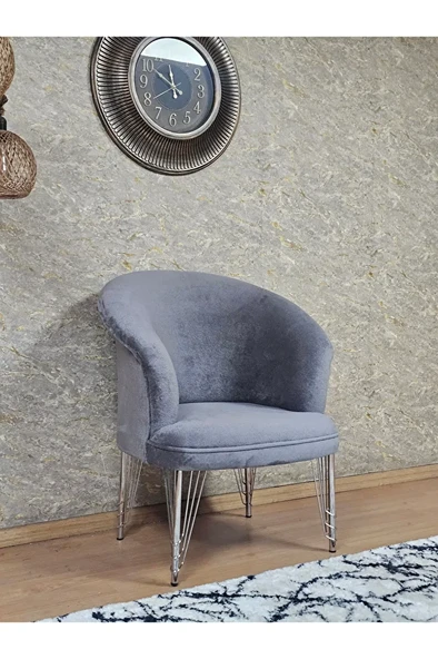 Tekli TEDDY Krom Kaplama Telli Ayak Çay Seti Koltuk Tekli Berjer , Balkon, Salon, Ofis Gri Renk 40,5 Boyut/Ebat ürün görseli 1