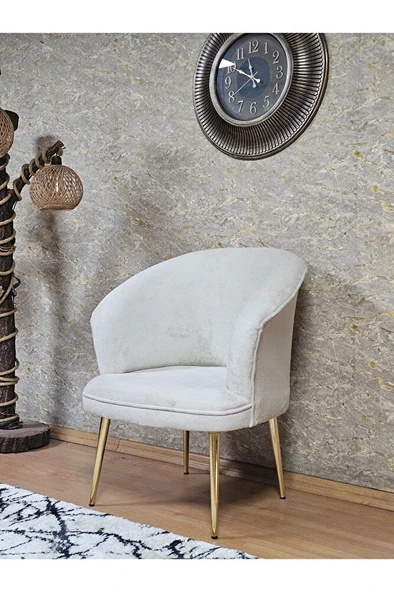 Tekli TEDDY Gold Kaplama Sivriltme Ayak Çay Seti Koltuk Tekli Berjer , Balkon, Salon, Ofis Krem Renk 40,5 Boyut/Ebat - 4