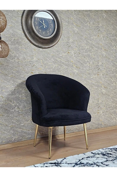 Tekli TEDDY Gold Kaplama Sivriltme Ayak Çay Seti Koltuk Tekli Berjer , Balkon, Salon, Ofis Siyah Renk 40,5 Boyut/Ebat - Resim 3