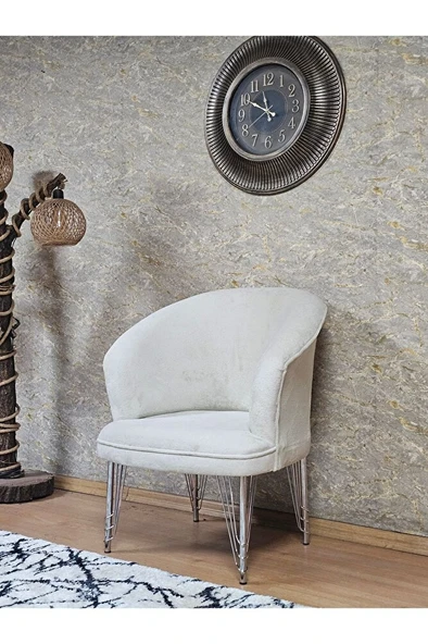 Tekli TEDDY Krom Kaplama Telli Ayak Çay Seti Koltuk Tekli Berjer , Balkon, Salon, Ofis Krem Renk 40,5 Boyut/Ebat - Resim 4