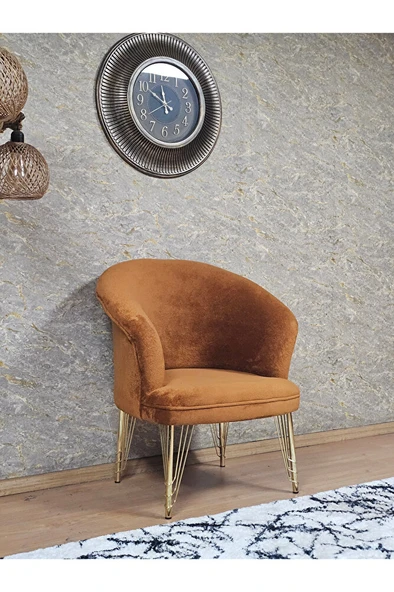 Tekli TEDDY Gold Kaplama Telli Ayak Çay Seti Koltuk Tekli Berjer , Balkon, Salon, Ofis Kiremit Renk 40,5 Boyut/Ebat - Resim 3