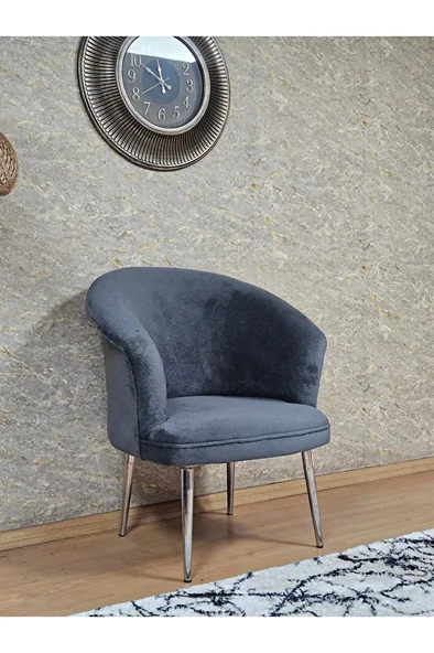 Tekli TEDDY Krom Kaplama Sivriltme Ayak Çay Seti Koltuk Tekli Berjer , Balkon, Salon, Ofis Füme Renk 40,5 Boyut/Ebat - Resim 3