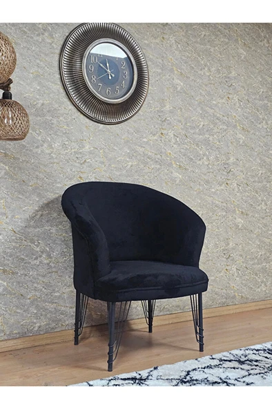 Tekli TEDDY Siyah Boyalı Telli Ayak Çay Seti Koltuk Tekli Berjer , Balkon, Salon, Ofis Siyah Renk 40,5 Boyut/Ebat - 3