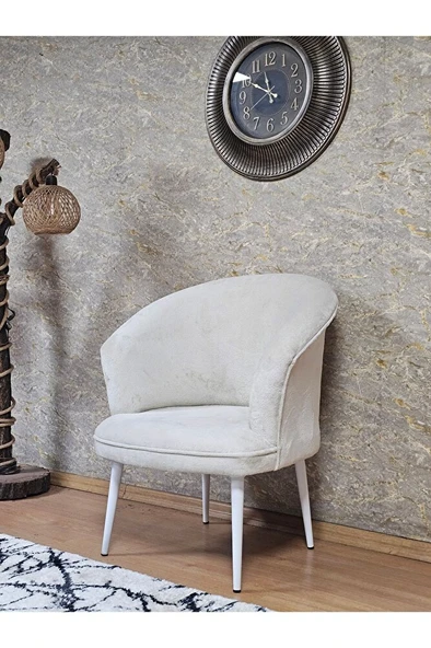 Tekli TEDDY Beyaz Boyalı Sivriltme Ayak Çay Seti Koltuk Tekli Berjer , Balkon, Salon, Ofis Krem Renk 40,5 Boyut/Ebat - 4