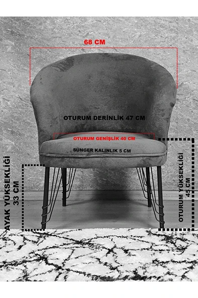 Tekli TEDDY Siyah Boyalı Telli Ayak Çay Seti Koltuk Tekli Berjer , Balkon, Salon, Ofis Krem Renk 40,5 Boyut/Ebat - 5