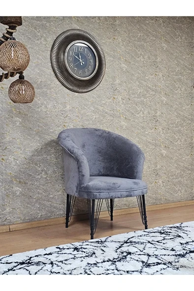 Tekli TEDDY Siyah Boyalı Telli Ayak Çay Seti Koltuk Tekli Berjer , Balkon, Salon, Ofis Gri Renk 40,5 Boyut/Ebat ürün görseli