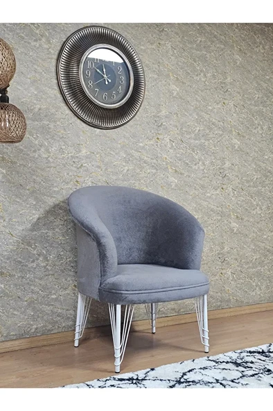 Tekli TEDDY Beyaz Boyalı Telli Ayak Çay Seti Koltuk Tekli Berjer , Balkon, Salon, Ofis Gri Renk 40,5 Boyut/Ebat ürün görseli