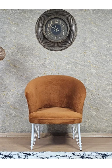 Tekli TEDDY Beyaz Boyalı Telli Ayak Çay Seti Koltuk Tekli Berjer , Balkon, Salon, Ofis Kiremit Renk 40,5 Boyut/Ebat - Resim 2