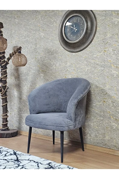 Tekli TEDDY Siyah Boyalı Sivriltme Ayak Çay Seti Koltuk Tekli Berjer , Balkon, Salon, Ofis Gri Renk 40,5 Boyut/Ebat - Resim 3