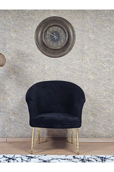 Tekli TEDDY Gold Kaplama Telli Ayak Çay Seti Koltuk Tekli Berjer , Balkon, Salon, Ofis Siyah Renk 40,5 Boyut/Ebat - 2