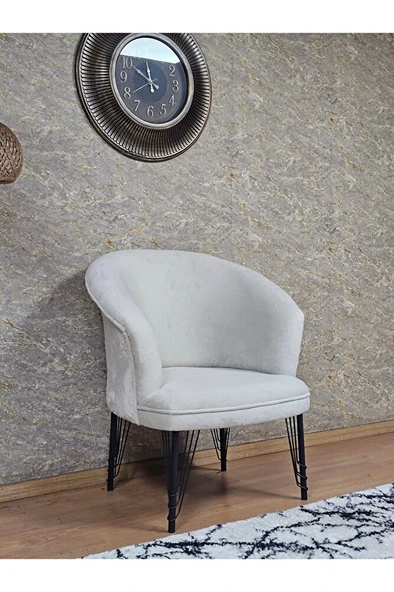 Tekli TEDDY Siyah Boyalı Telli Ayak Çay Seti Koltuk Tekli Berjer , Balkon, Salon, Ofis Krem Renk 40,5 Boyut/Ebat - 3