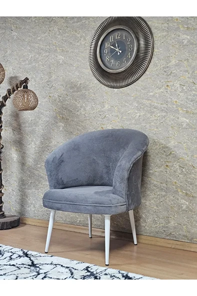 Tekli TEDDY Beyaz Boyalı Sivriltme Ayak Çay Seti Koltuk Tekli Berjer , Balkon, Salon, Ofis Gri Renk 40,5 Boyut/Ebat - 3