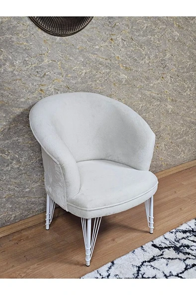 Tekli TEDDY Beyaz Boyalı Telli Ayak Çay Seti Koltuk Tekli Berjer , Balkon, Salon, Ofis Krem Renk 40,5 Boyut/Ebat ürün görseli