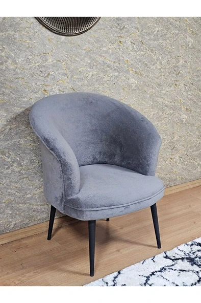 Tekli TEDDY Siyah Boyalı Sivriltme Ayak Çay Seti Koltuk Tekli Berjer , Balkon, Salon, Ofis Gri Renk 40,5 Boyut/Ebat - Resim 4