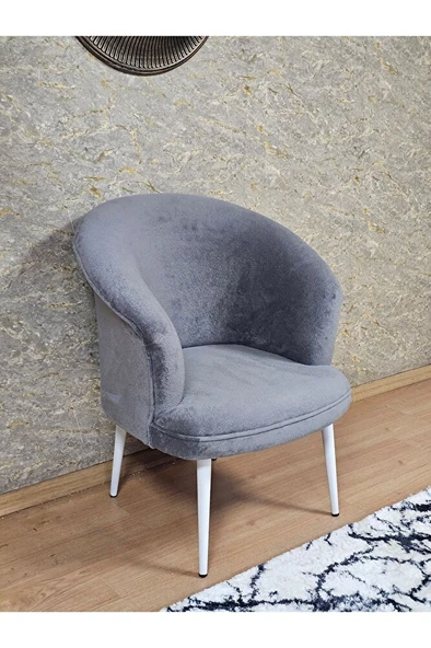 Tekli TEDDY Beyaz Boyalı Sivriltme Ayak Çay Seti Koltuk Tekli Berjer , Balkon, Salon, Ofis Gri Renk 40,5 Boyut/Ebat - 4