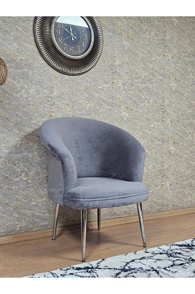 Tekli TEDDY Krom Kaplama Sivriltme Ayak Çay Seti Koltuk Tekli Berjer , Balkon, Salon, Ofis Gri Renk 40,5 Boyut/Ebat ürün görseli 1