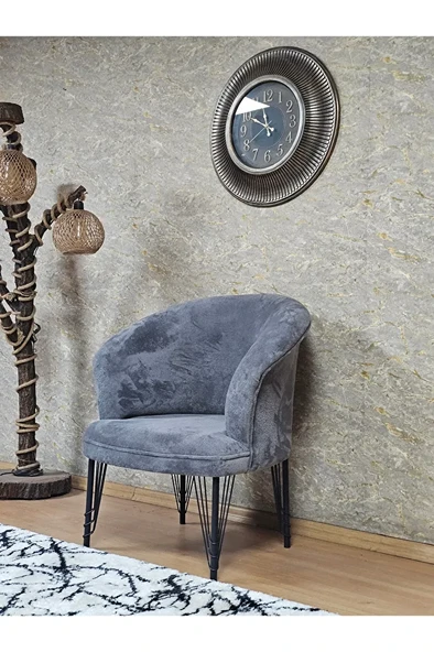 Tekli TEDDY Siyah Boyalı Telli Ayak Çay Seti Koltuk Tekli Berjer , Balkon, Salon, Ofis Gri Renk 40,5 Boyut/Ebat - Resim 3