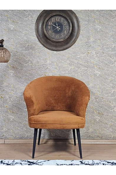 Tekli TEDDY Siyah Boyalı Sivriltme Ayak Çay Seti Koltuk Tekli Berjer , Balkon, Salon, Ofis Kiremit Renk 40,5 Boyut/Ebat - 2