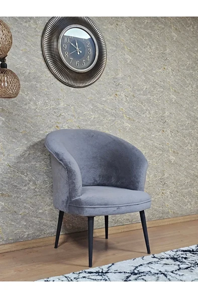 Tekli TEDDY Siyah Boyalı Sivriltme Ayak Çay Seti Koltuk Tekli Berjer , Balkon, Salon, Ofis Gri Renk 40,5 Boyut/Ebat ürün görseli 1