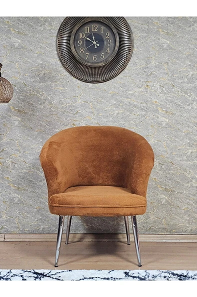 Tekli TEDDY Krom Kaplama Sivriltme Ayak Çay Seti Koltuk Tekli Berjer , Balkon, Salon, Ofis Kiremit Renk 40,5 Boyut/Ebat - Resim 2