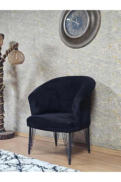 Tekli TEDDY Siyah Boyalı Telli Ayak Çay Seti Koltuk Tekli Berjer , Balkon, Salon, Ofis Siyah Renk 40,5 Boyut/Ebat - 4