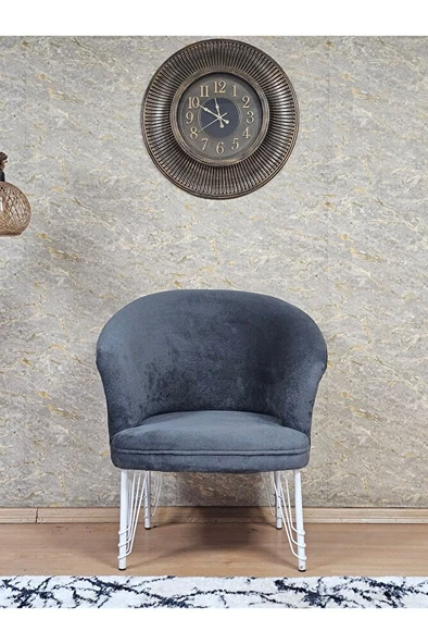 Tekli TEDDY Beyaz Boyalı Telli Ayak Çay Seti Koltuk Tekli Berjer , Balkon, Salon, Ofis Füme Renk 40,5 Boyut/Ebat - Resim 2