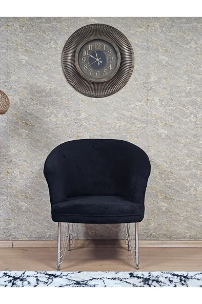 Tekli TEDDY Krom Kaplama Telli Ayak Çay Seti Koltuk Tekli Berjer , Balkon, Salon, Ofis Siyah Renk 40,5 Boyut/Ebat - Resim 2