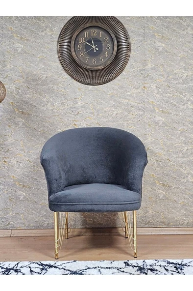 Tekli TEDDY Gold Kaplama Telli Ayak Çay Seti Koltuk Tekli Berjer , Balkon, Salon, Ofis Fume Renk 40,5 Boyut/Ebat - Resim 2