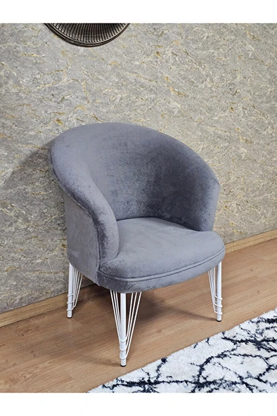Tekli TEDDY Beyaz Boyalı Telli Ayak Çay Seti Koltuk Tekli Berjer , Balkon, Salon, Ofis Gri Renk 40,5 Boyut/Ebat - Resim 4
