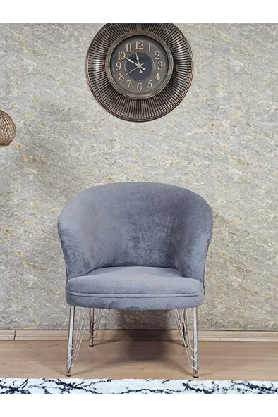 Tekli TEDDY Krom Kaplama Telli Ayak Çay Seti Koltuk Tekli Berjer , Balkon, Salon, Ofis Gri Renk 40,5 Boyut/Ebat - Resim 2