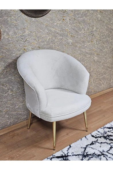 Tekli TEDDY Gold Kaplama Sivriltme Ayak Çay Seti Koltuk Tekli Berjer , Balkon, Salon, Ofis Krem Renk 40,5 Boyut/Ebat