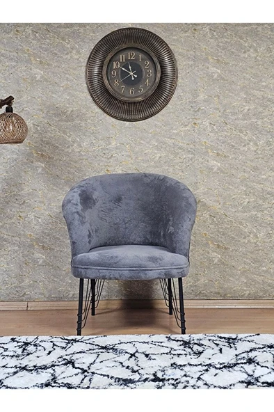 Tekli TEDDY Siyah Boyalı Telli Ayak Çay Seti Koltuk Tekli Berjer , Balkon, Salon, Ofis Gri Renk 40,5 Boyut/Ebat - Resim 2