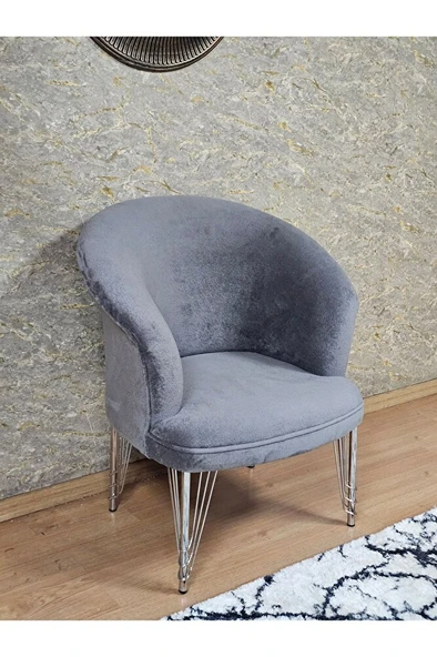 Tekli TEDDY Krom Kaplama Telli Ayak Çay Seti Koltuk Tekli Berjer , Balkon, Salon, Ofis Gri Renk 40,5 Boyut/Ebat - Resim 4