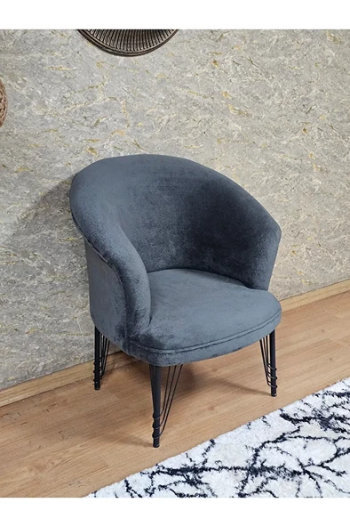 Tekli TEDDY Siyah Boyalı Telli Ayak Çay Seti Koltuk Tekli Berjer , Balkon, Salon, Ofis Füme Renk 40,5 Boyut/Ebat ürün görseli