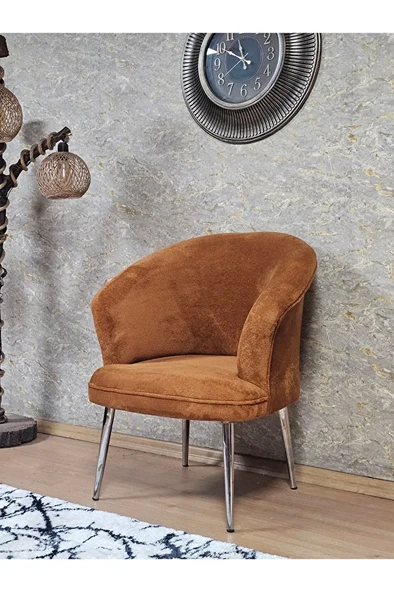 Tekli TEDDY Krom Kaplama Sivriltme Ayak Çay Seti Koltuk Tekli Berjer , Balkon, Salon, Ofis Kiremit Renk 40,5 Boyut/Ebat - Resim 4