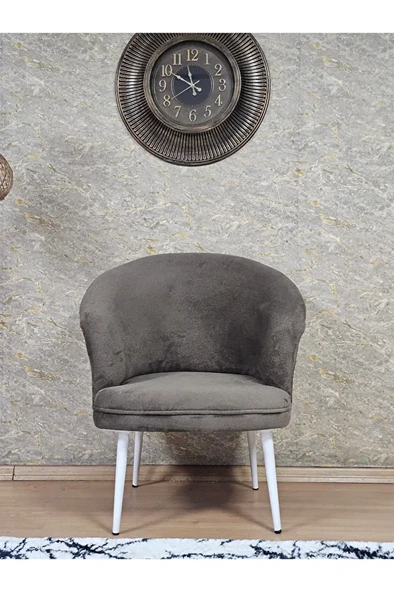 Tekli TEDDY Beyaz Boyalı Sivriltme Ayak Çay Seti Koltuk Tekli Berjer , Balkon, Salon, Ofis Kahverengi Renk 40,5 Boyut/Ebat - 2