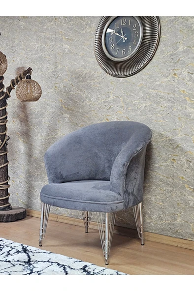 Tekli TEDDY Krom Kaplama Telli Ayak Çay Seti Koltuk Tekli Berjer , Balkon, Salon, Ofis Gri Renk 40,5 Boyut/Ebat - Resim 3
